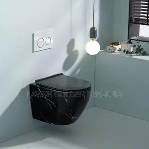 Black Marble Wall-Hung Concealed Toilet