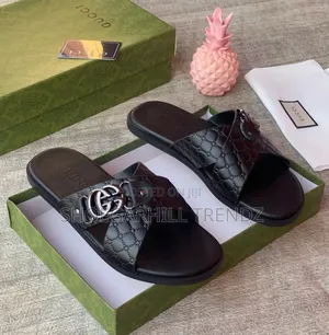 Gg Men Shoe Dressy Palm Slippers Available in Black and White
