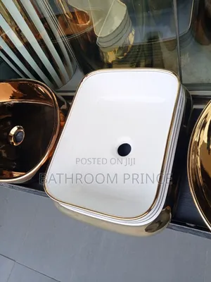 Square Countertop White and Gold Basin
