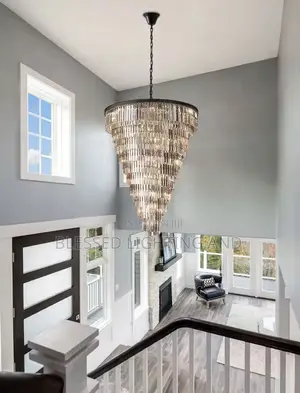 Size 800mm Black Crystal Chandelier for High Ceiling Living Room, Stai
