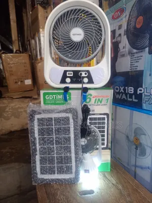8" Gdtimes 6in1 Solar Rechargeable Table Fan
