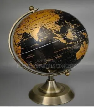 Decorative, Rotating World Globe With a Vintage-Style Design.