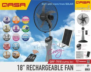Qasa Rechargeable Fan QRF-7918 Curvy 18" Inches + Solar Panel and Bulb