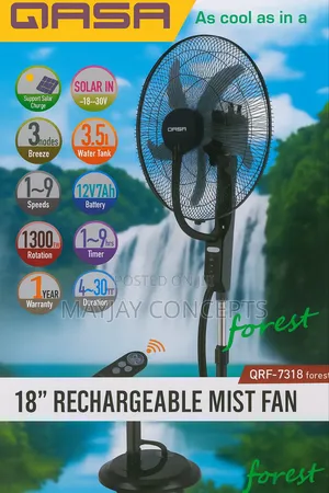 Qasa 18-Inch Ac/Dc Rechargeable Mist Fan With 3.5l Tank●3 Modes Breeze