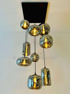 Nordic Smoky by 9 Glass Modern Chandelier for High Roof Staircase, Liv