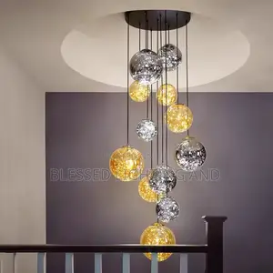 By 12 Glasses Nordic Black and Gold Glass Chandelier for Staircase, Li