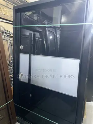 7ft by 4ft Luxury Pivot Door (Black With Big Strip White Design)