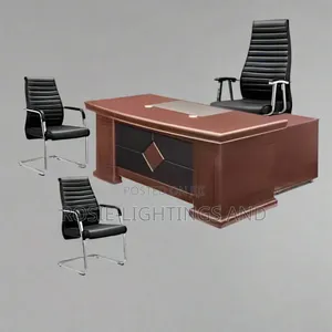 1.6 Metre Office Table and Black Swivel Chair With 2 Visitor Chairs