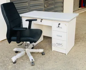 Executive Office Table With Swivel Chair – White Black Set