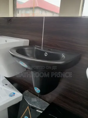 Matte Black Round Wall Hung Basin and Pedestal