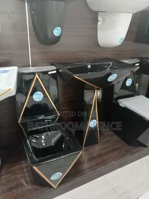 Black and Triangle Gold Design Water Closet