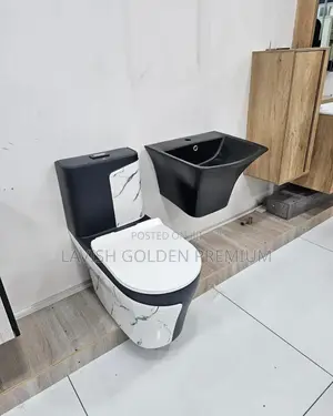 Marble White and Black Toilet Seat Wc With Hanging Standing Basin