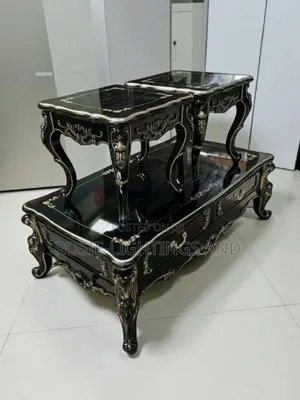 Contemporary Luxury Royal Center Table With Drawers Side Stools