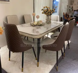 Dining Set With Marble Top, 6 Seaters and Leather Chairs