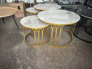 Marble Top Nesting Center Table With Sturdy Iron Frame