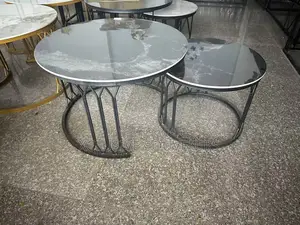 Modern Marble Round Coffee Table With Stainless Steel Frame