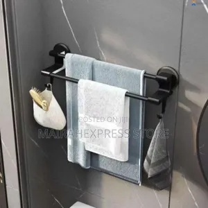Bathroom Towel Hanger With Hooks - Black