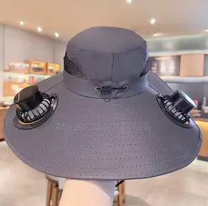 Wide Brim Solar Fan Hat Sun Protection 2 Fan (Solar Usb) Outdoor Beach