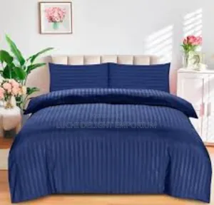 American Striped Navy Blue Duvet, Bedsheet,And Pillowcase Set.