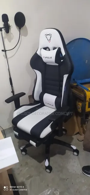Furgle Gaming Chair With Footrest (White and Black)