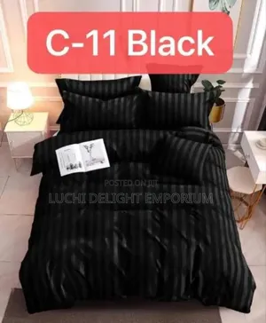 Cozy Luxury Black Striped Cotton Duvet Bedsheet and Pillowcase
