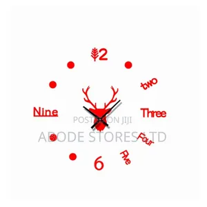 Deer Head Diy Wall Colock 40cm Red