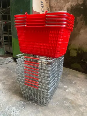 Plastic Red, Blue and Silver Metal Wire Shopping Baskets