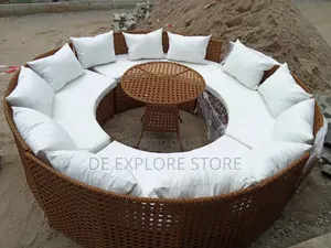 White and Brown Round Rattan Set