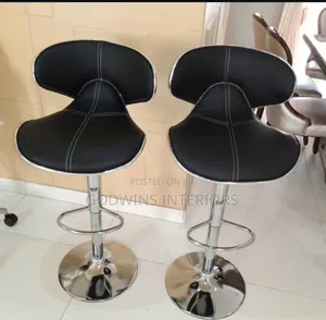 Modern Adjustable Bar Stools (Set of 2) –Black Leather Chrome Finish