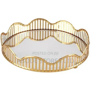 Curve Gold Glass Mirror Multipurpose Decorative Vanity Tray
