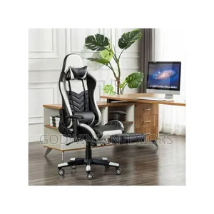 Ergonomic Gaming Office Chair With Footrest – Black and White Design