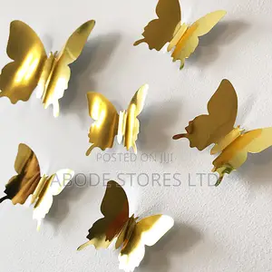 12pcs Acrylic 3d Butterfly Mirror Wall Stickers Gold