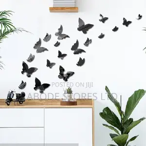 12pcs Acrylic 3d Butterfly Mirror Wall Stickers Black