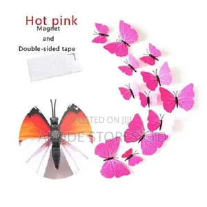 12 PCS/Set 3d PVC Double Butterfly Wall Sticker Pink