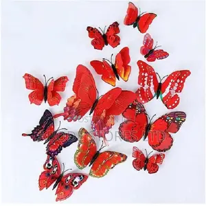 12 PCS Double Layer Butterfly Stickers - Red
