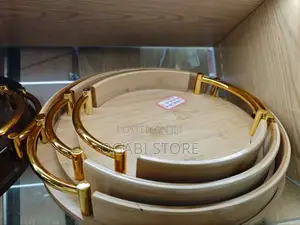 3 in 1 Bamboo Tray Round With Metal Handle