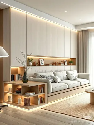 Modern Minimalist Wall Unit Sofa Storage System With Integrated Led