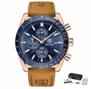 Benyar Watch for Men - Waterproof) - Premium Leather Strap