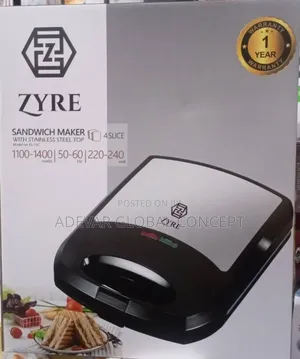 Zyre 4 Slice Toaster Sandwich Maker With Stainless Steel Top - 1400w