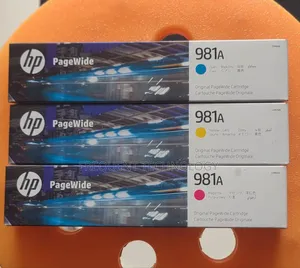 Set of Hp 981a Pagewide Ink Cartridges in Cyan, Yellow, and Magenta