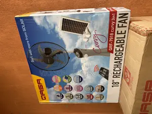 Qasa 18” 3in1 Rechargeable Fan With Solar Panel and 2bulbs