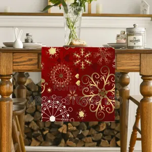 Christmas Table Runner Red Gold Snowflake