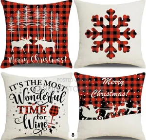 4 Pieces Set Xmas Throw Pillow - White and Red