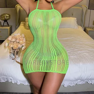 Sexy Women's Colored Fishnet Bodycon Halter Neck Mini Dress