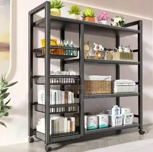 Strong 4 Layers Shelf With Basket - Storage Organizer Rack. 90cm