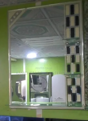 Rectangular Wall Mirror With Shelves Tiled Border