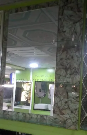 Modern Wall Mirror With Storage Shelves Tile Finish