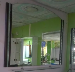 Arched Wall Dressing Mirror With Shelf Wood-Finish Frame