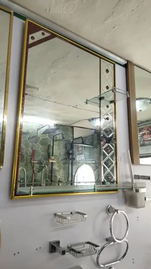 Gold Decorative Wall Mirror With Glass Shelves