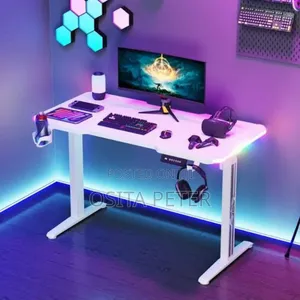 Adjustable Height Table With Led Lights 1.4 Meter White Color